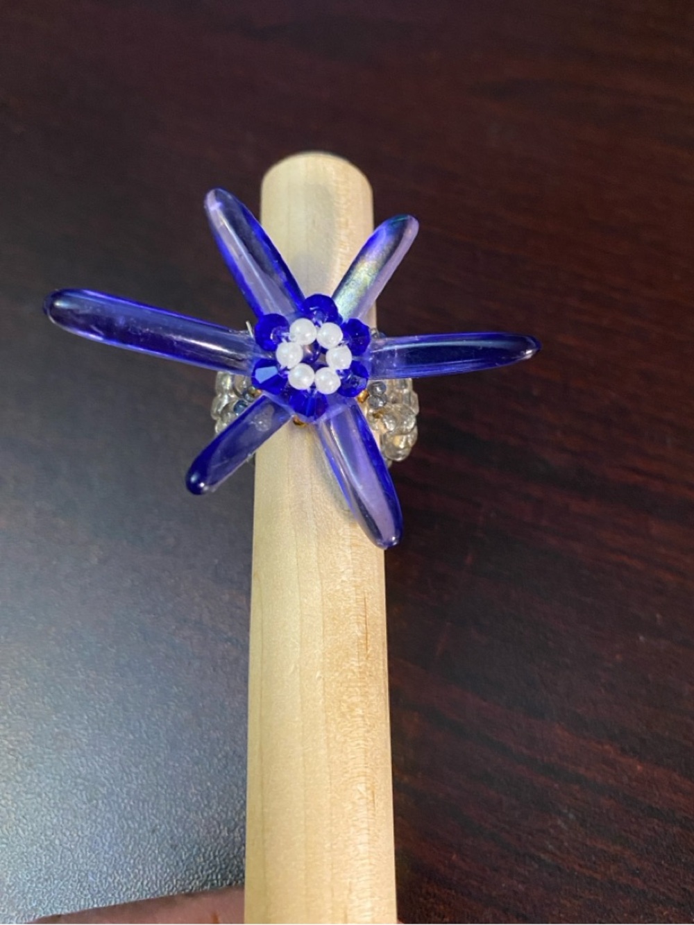 Purple Flower Cocktail Beaded Ring